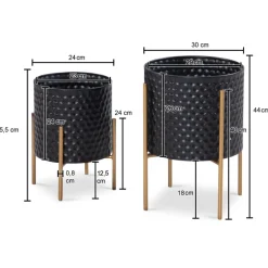 Blumentopf FineBuy Pflanzenkübel 2er Set Metall Schwarz Gold Rund Pflanzgefäß