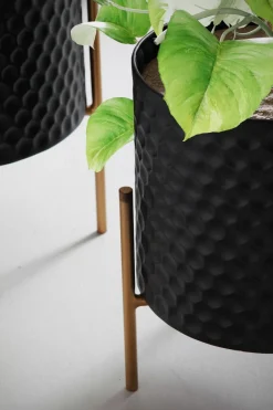 Blumentopf FineBuy Pflanzenkübel 2er Set Metall Schwarz Gold Rund Pflanzgefäß