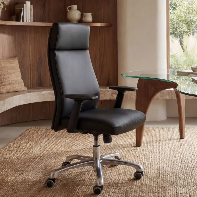 Bürostuhl Chefsessel PORTO Leder Schwarz Schreibtischstuhl Drehstuhl ergonomisch