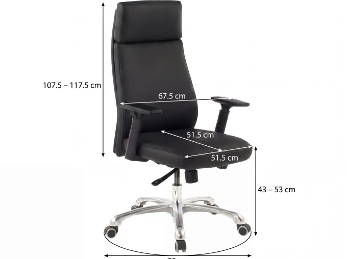 Bürostuhl Chefsessel PORTO Leder Schwarz Schreibtischstuhl Drehstuhl ergonomisch