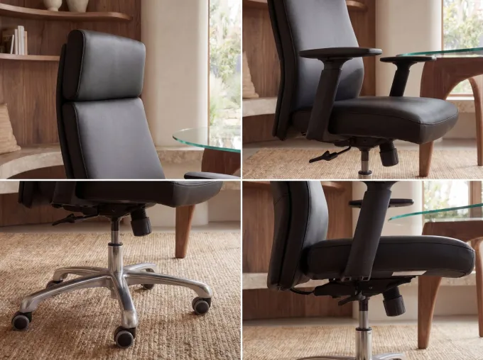 Bürostuhl Chefsessel PORTO Leder Schwarz Schreibtischstuhl Drehstuhl ergonomisch