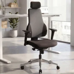 Bürostuhl Ergonomisch Stoff Schwarz Drehstuhl Büro Sessel Chefsessel Kopfstütze