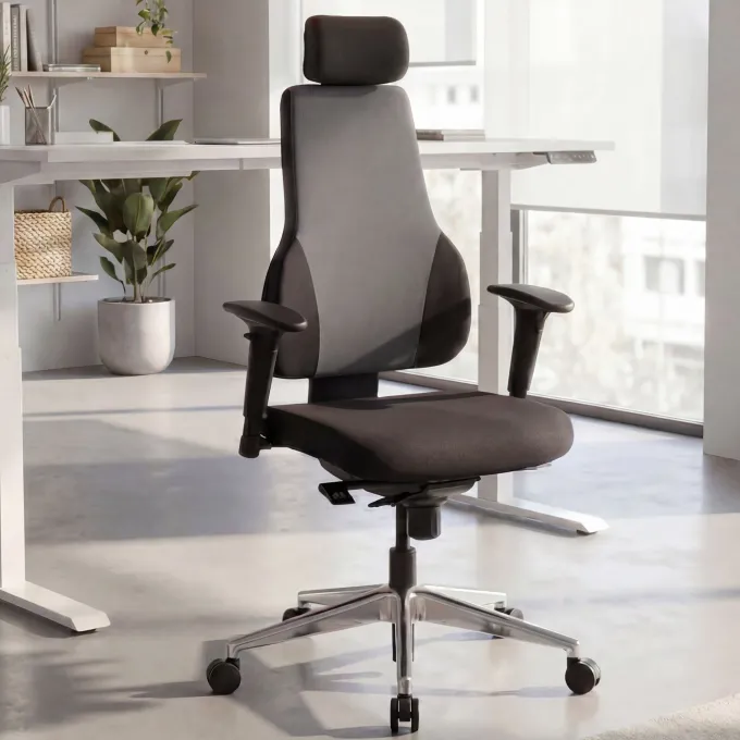 Bürostuhl Ergonomisch Stoff Schwarz Drehstuhl Büro Sessel Chefsessel Kopfstütze