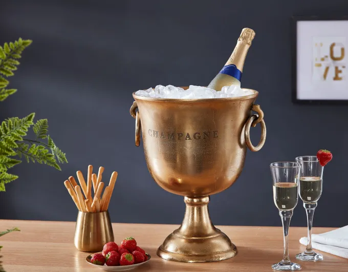Champagnerkühler FineBuy Flaschenkühler 28,5x37,5x28,5 cm Sektkühler Groß Massiv