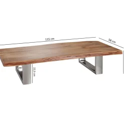 Couchtisch Akazie Massiv 115cm rechteckig Wohnzimmertisch Baumkante Kufengestell
