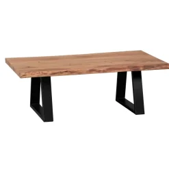 Couchtisch Akazie Massiv 115cm Rechteckiger Wohnzimmertisch Baumkante Metallkufe