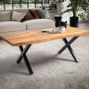 Couchtisch Akazie Massiv 120cm · Wohnzimmertisch Baumkante schwarzes X-Gestell