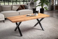 Couchtisch Akazie Massiv 120cm · Wohnzimmertisch Baumkante schwarzes X-Gestell