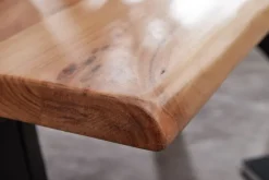 Couchtisch Akazie Massivholz 115cm Wohnzimmertisch Baumkante V-Gestell Schwarz