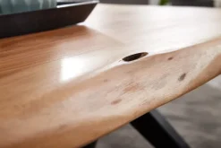 Couchtisch Akazie Massivholz 115cm Wohnzimmertisch Baumkante V-Gestell Schwarz