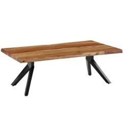 Couchtisch Akazie Massivholz 115cm Wohnzimmertisch Baumkante V-Gestell Schwarz