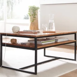 Couchtisch Akazie Massivholz 100cm rechteckig Wohnzimmertisch Ablage Loft Design