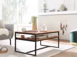 Couchtisch Akazie Massivholz 100cm rechteckig Wohnzimmertisch Ablage Loft Design