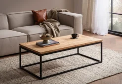 Couchtisch Akazie Massivholz 120cm Wohnzimmertisch rechteckig Industrial Design