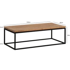 Couchtisch Akazie Massivholz 120cm Wohnzimmertisch rechteckig Industrial Design