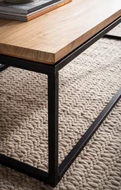 Couchtisch Akazie Massivholz 120cm Wohnzimmertisch rechteckig Industrial Design