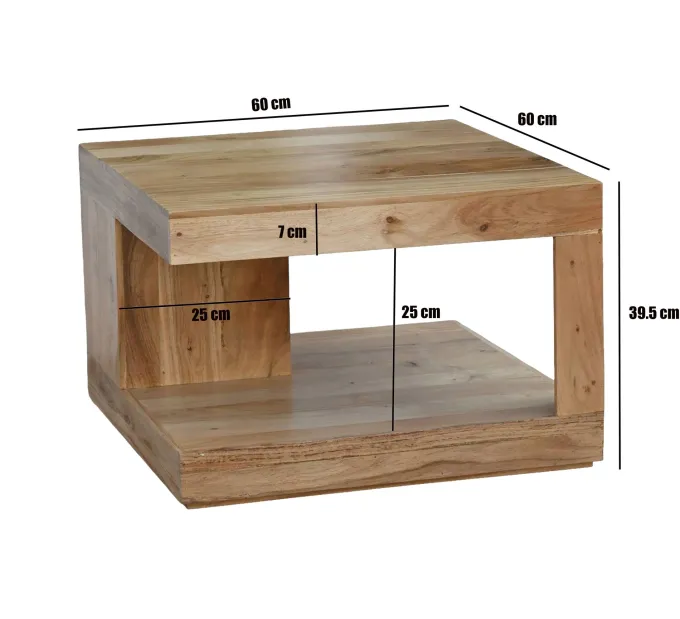 Couchtisch Akazie Massivholz 60cm Wohnzimmertisch Beistelltisch Sofatisch Ablage