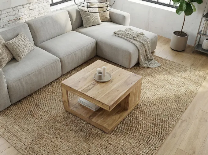 Couchtisch Akazie Massivholz 60cm Wohnzimmertisch Beistelltisch Sofatisch Ablage