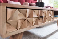 Couchtisch Akazie Massivholz 95cm Wohnzimmertisch Schublade Ablage Retro Design