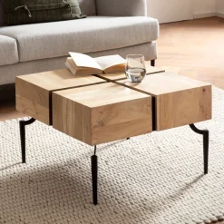 Couchtisch Akazie Massivholz quadratisch 60cm Wohnzimmertisch Blocks Industrial