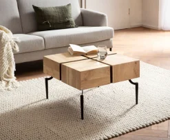 Couchtisch Akazie Massivholz quadratisch 60cm Wohnzimmertisch Blocks Industrial