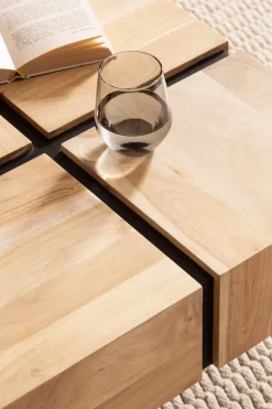 Couchtisch Akazie Massivholz quadratisch 60cm Wohnzimmertisch Blocks Industrial