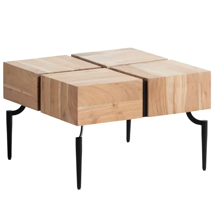 Couchtisch Akazie Massivholz quadratisch 60cm Wohnzimmertisch Blocks Industrial