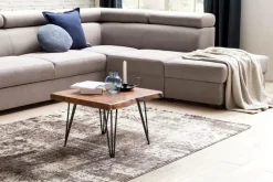 Couchtisch Baumkante 56x38x51 cm Sheesham Massivholz Metallbeine Wohnzimmertisch