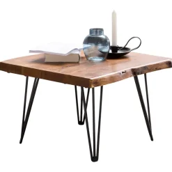 Couchtisch Baumkante 56x38x51 cm Sheesham Massivholz Metallbeine Wohnzimmertisch