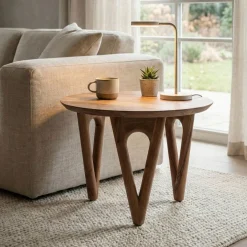 Couchtisch 60cm Akazie Massivholz Sofatisch Wohnzimmertisch Beistelltisch Rund