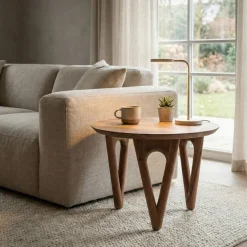 Couchtisch 60cm Akazie Massivholz Sofatisch Wohnzimmertisch Beistelltisch Rund