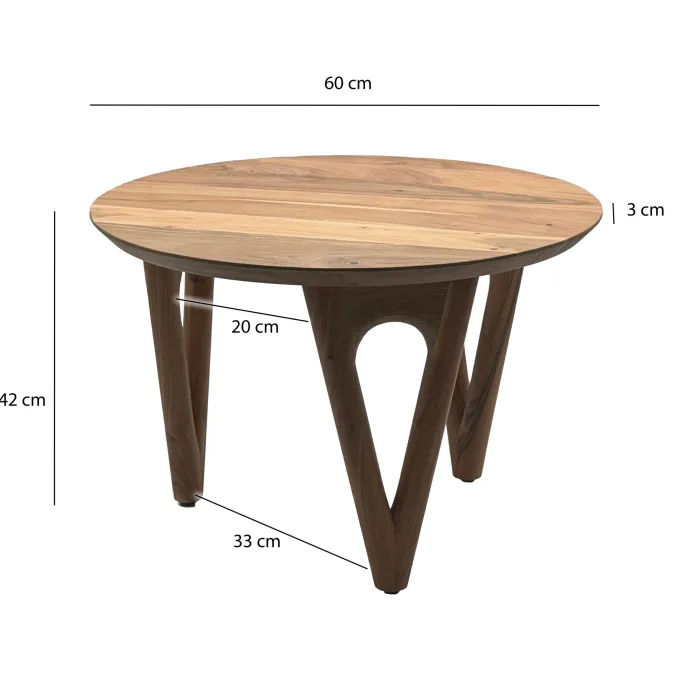 Couchtisch 60cm Akazie Massivholz Sofatisch Wohnzimmertisch Beistelltisch Rund
