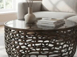 Couchtisch 60cm Alu Sofatisch Glas Wohnzimmertisch Beistelltisch Rund Metall