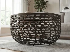 Couchtisch 60cm Alu Sofatisch Glas Wohnzimmertisch Beistelltisch Rund Metall