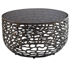 Couchtisch 60cm Alu Sofatisch Glas Wohnzimmertisch Beistelltisch Rund Metall