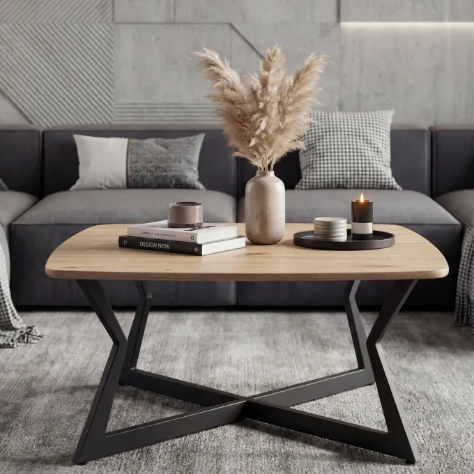 Couchtisch 75cm Eiche Optik Quadratisch Sofatisch Wohnzimmertisch Beistelltisch