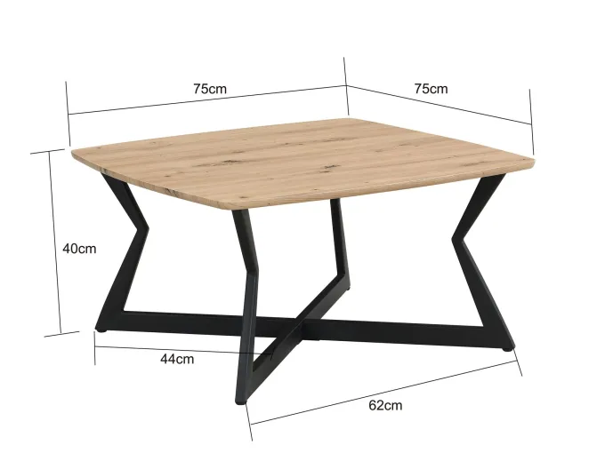 Couchtisch 75cm Eiche Optik Quadratisch Sofatisch Wohnzimmertisch Beistelltisch