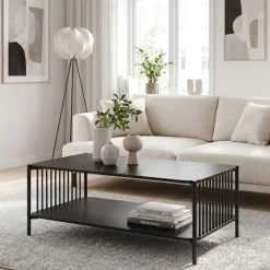 Couchtisch 110cm Eiche Optik Schwarz Sofatisch Wohnzimmertisch Beistelltisch