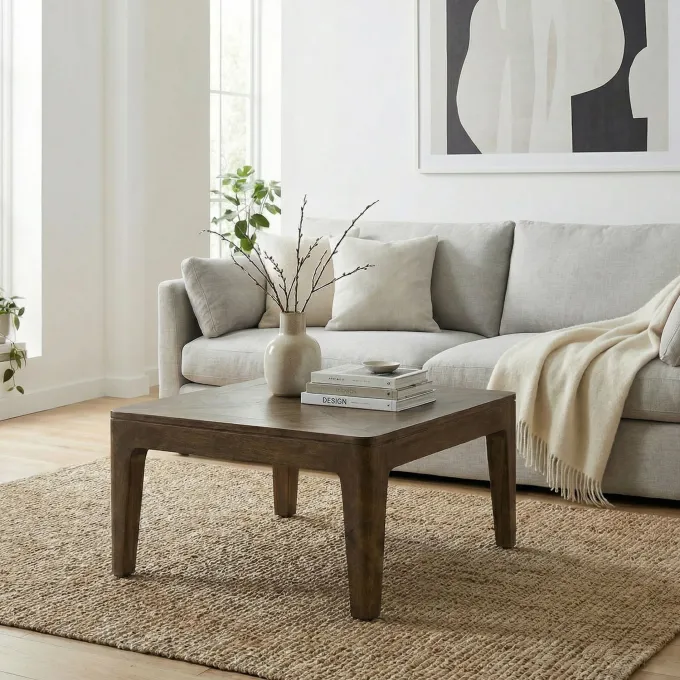 Couchtisch 60cm Mango Massivholz Walnuss Sofatisch Wohnzimmertisch Beistelltisch
