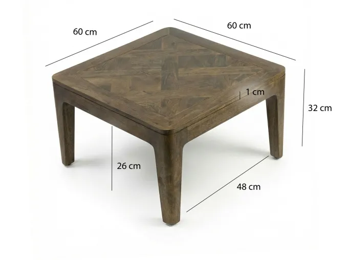 Couchtisch 60cm Mango Massivholz Walnuss Sofatisch Wohnzimmertisch Beistelltisch