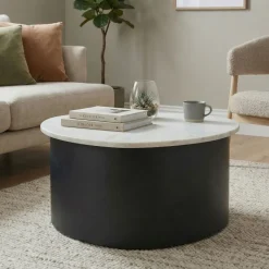 Couchtisch 63cm Marmor Weiß Wohnzimmertisch Sofatisch Metall Beistelltisch Alu