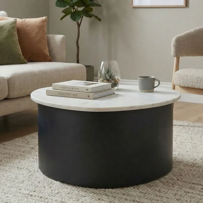 Couchtisch 63cm Marmor Weiß Wohnzimmertisch Sofatisch Metall Beistelltisch Alu