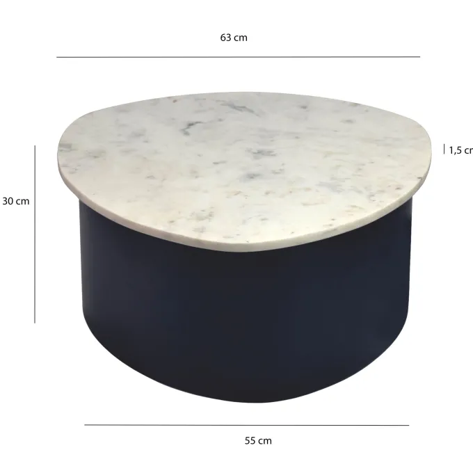 Couchtisch 63cm Marmor Weiß Wohnzimmertisch Sofatisch Metall Beistelltisch Alu