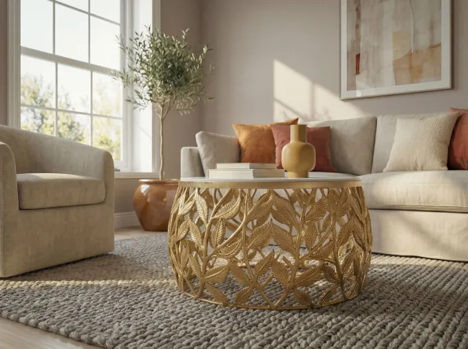 Couchtisch 60cm Marmor Wohnzimmertisch Alu Sofatisch Beistelltisch Rund Modern