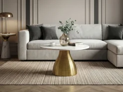 Couchtisch 60cm mit Marmor Platte Wohnzimmertisch Beistelltisch Metall Alu Rund
