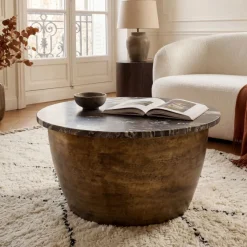 Couchtisch 60cm mit Marmor Platte schwarz Wohnzimmertisch Beistelltisch Rund
