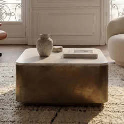 Couchtisch 60cm mit Marmor Platte weiß Wohnzimmertisch Beistelltisch Metall