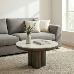 Couchtisch 60cm mit Marmor Platte weiß Wohnzimmertisch Beistelltisch Metall Rund