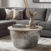 Couchtisch 60cm mit Marmor Platte weiß Wohnzimmertisch Beistelltisch Rund Silber