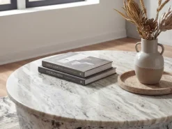 Couchtisch 60cm mit Marmor Platte weiß Wohnzimmertisch Beistelltisch Rund Silber